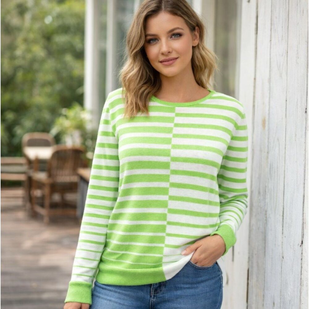 Pure Amici NWT Cotton Green Striped Sweater Top Luxury Brand Womens Size S